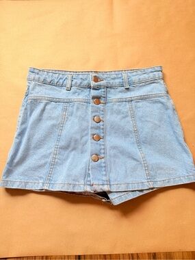 Gianni Bini Light Blue High-Waist Button-Front Denim Shorts